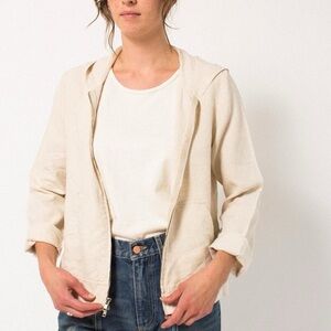 Karen Kane Linen Light Tan Utility Jacket with Hood
